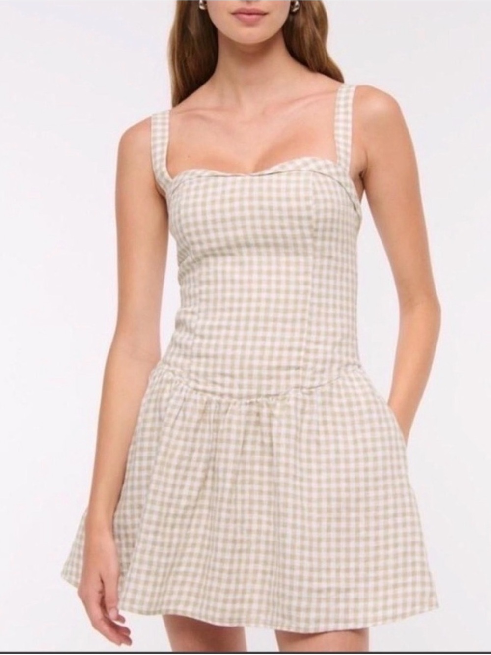 NWT Abercrombie & Fitch Gingham Linen Dress Dropwaist Check Skort Pockets XL
